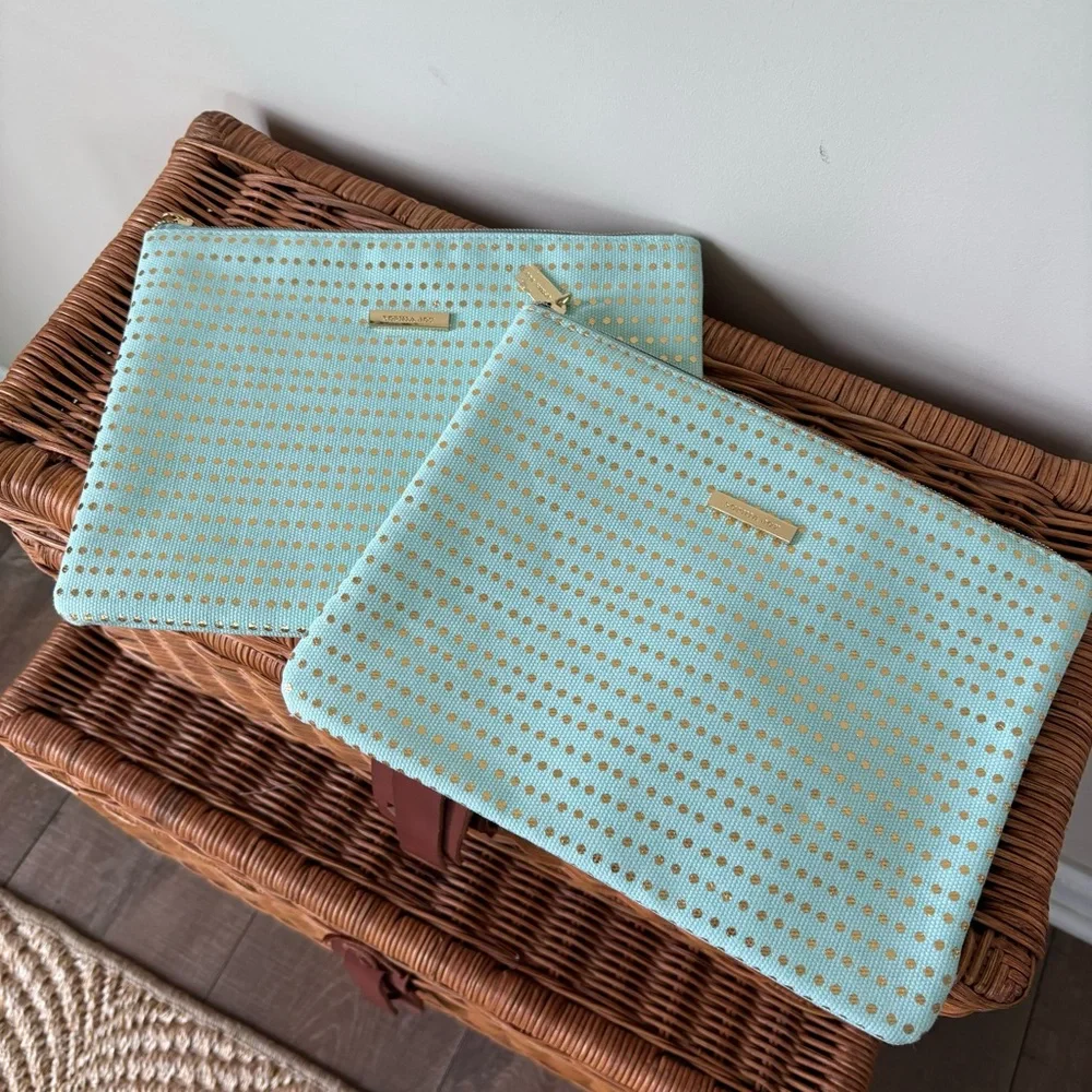 Sophia Joy Women's Set of Two Travel Bags Mint Green and Gold Polka Dots